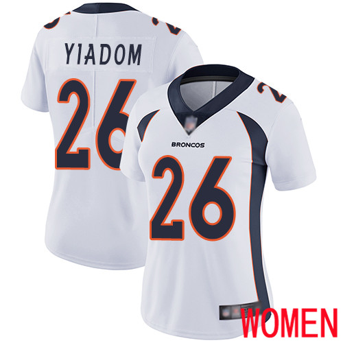 Women Denver Broncos 26 Isaac Yiadom White Vapor Untouchable Limited Player Football NFL Jersey